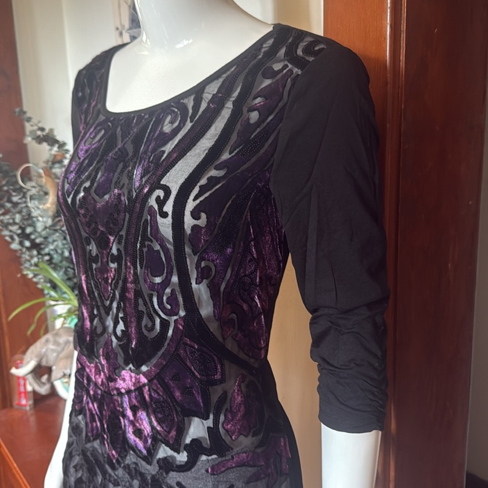 NWT Style&Co size small Elegant Black and Purple Women's Top sheer light